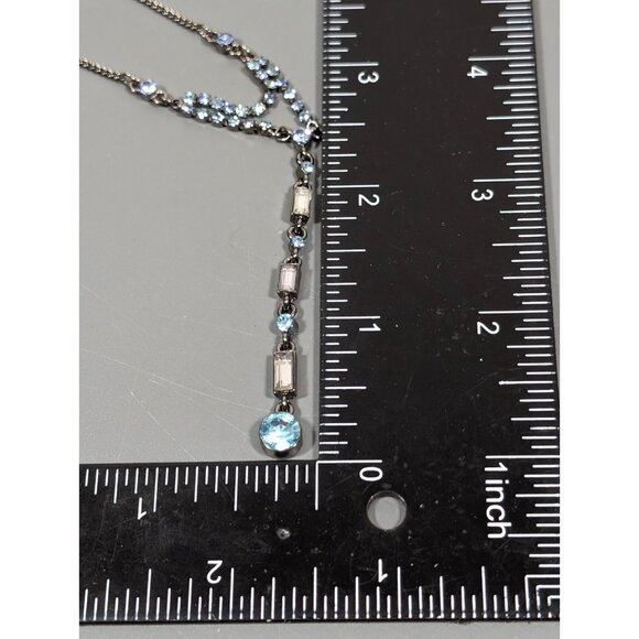 Guess Blue Rhinestone Baguette Tennis Y-Drop Necklace 18 in - Picture 8 of 8